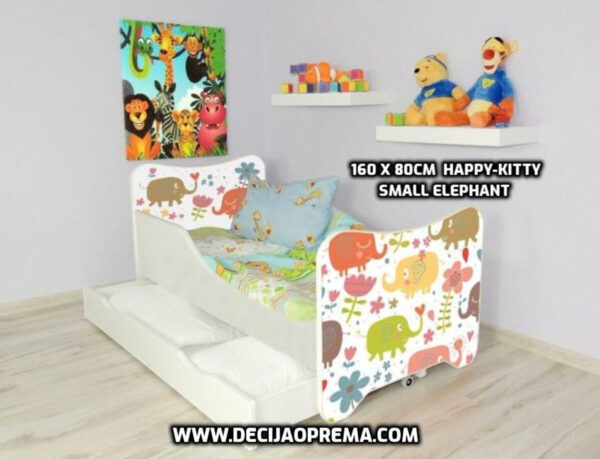 Dečiji krevet 160x80cm sa fiokom i dušekom Happy Kitty Small Elephant