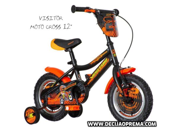 Bicikl Visitor Moto Cross 12" za decu Crno Narandžasti