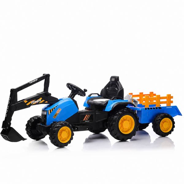 Traktor sa prikolicom i kašikom 12v za decu Plavi