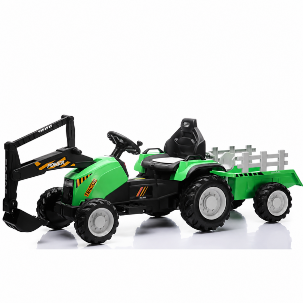 Traktor sa prikolicom i kašikom 12v za decu Zeleni